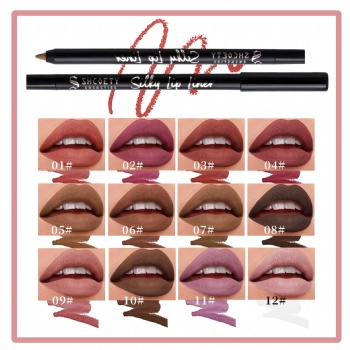 12-color matte Mist Lip Liner Waterproof Finishing Line Pencil Nude Lipstick Pen with pencil sharpener OEM/ODM