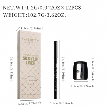 12-color matte Mist Lip Liner Waterproof Finishing Line Pencil Nude Lipstick Pen with pencil sharpener OEM/ODM