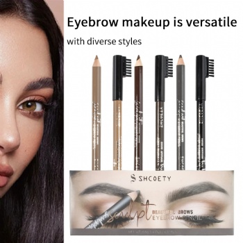 Cross Border Eyebrow Brush Eyebrow Pencil Set six-color wooden pole Eyebrow pencil Waterproof, non-smudging and non-decolorizing makeup pencil  OEM/ODM